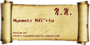 Nyemetz Márta névjegykártya